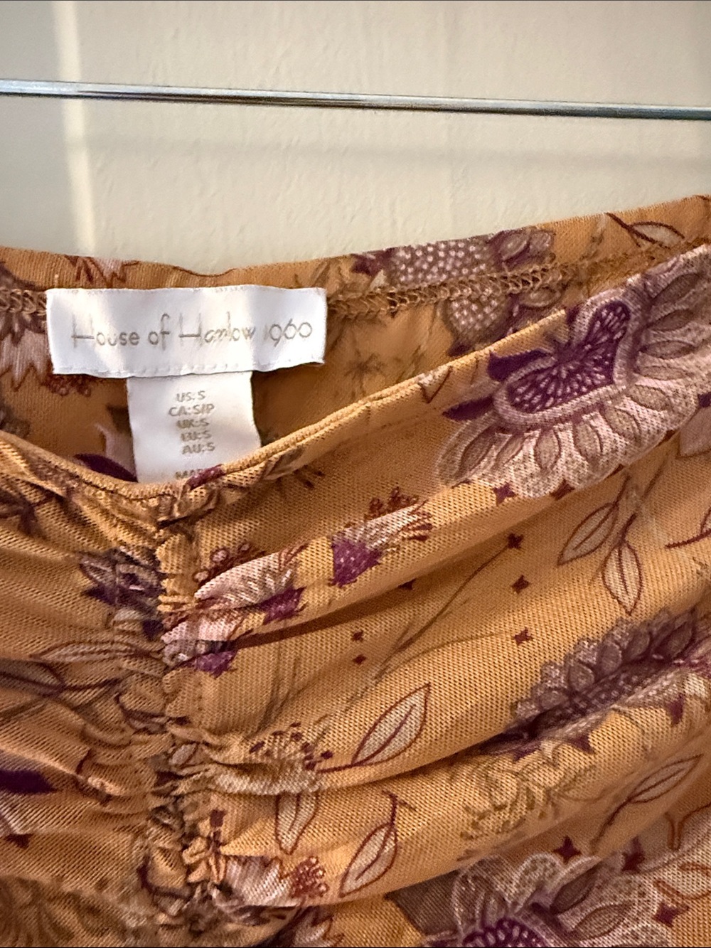 House of Harlow 1960 Mustard Floral Ruched Maxi Skirt - Picture 3 of 9